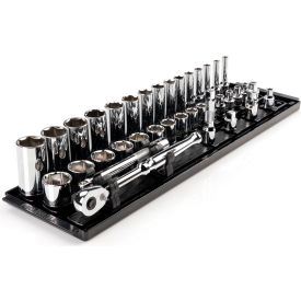 Tekton 3/8" Drive Shallow & Deep 6 Point Socket & Ratchet Set with Rails & Tray 36 Piece 