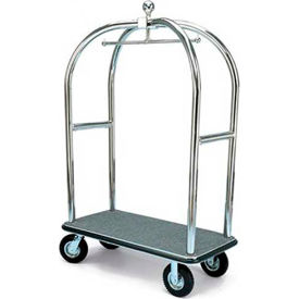 Forbes Industries 2528-GY-BK Forbes Birdcage Bellman Cart 2528-GY-BK Stainless Steel, Gray Carpet, Black Bumper, 8" Pneumatic image.