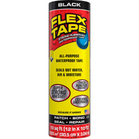 Strong Rubberized Waterproof Tape, 12" x 10', Black, 4/Case view 2