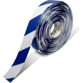 Safety Floor Tape, 2"W x 100'L, 50 Mil, Striped, Blue/White view 2