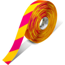 Polyester Safety Floor Tape, 2"W x 100'L, 50 Mil, Magenta/Yellow view 2