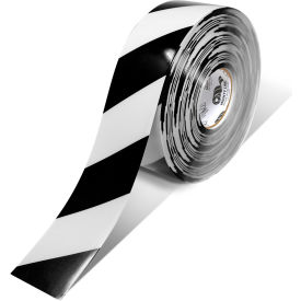 Polyester Safety Floor Tape, 3"W x 100'L, 50 Mil, Striped, Black/White view 2