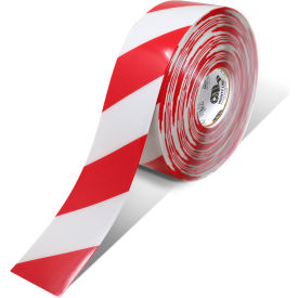 Polyester Safety Floor Tape, 3"W x 100'L, 50 Mil, Striped, Red/White view 2