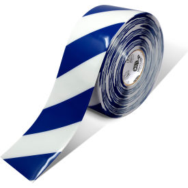 Chevron Safety Floor Tape, 4"W x 100'L, 50 Mil, Striped, Blue/White view 2
