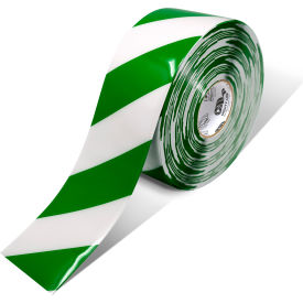 Chevron Safety Floor Tape, 4"W x 100'L, 50 Mil, Striped, Green/White view 2