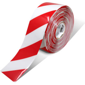 Chevron Safety Floor Tape, 4"W x 100'L, 50 Mil, Striped, Red/White view 2