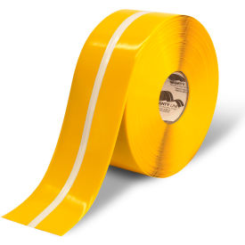 Glow Center Line Safety Floor Tape, 4"W x 100'L, 50 Mil, Striped, Glow/Yellow view 2