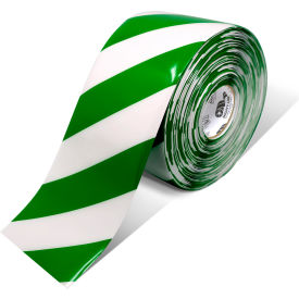 Custom Cut Safety Floor Tape Segments, 6"W x 100'L, 50 Mil, Striped, Green/White view 2
