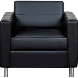 Global Industrial 695735-AM Interion® Antimicrobial Upholstered Leather Club Chair, Black image.