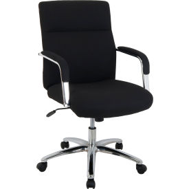 Global Industrial 695622BK Interion® Office Chair With High Back & Fixed Arms, Fabric, Black image.