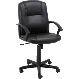 Global Industrial 695642-AM Interion® Antimicrobial Executive Chair With Mid Back & Fixed Arms, Bonded Leather, Black image.