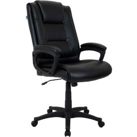 Global Industrial 277423-AM Interion® Antimicrobial Bonded Leather Executive Office Chair With Arms, Black image.