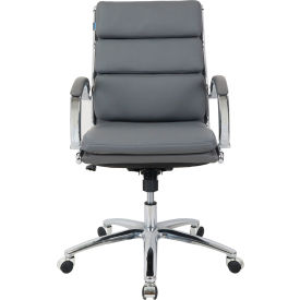 Global Industrial 695640GY-AM Interion® Antimicrobial Bonded Leather Modern Ribbed Executive Chair, Charcoal Gray image.