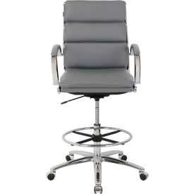 Global Industrial 695641GY-AM Interion® Antimicrobial Bonded Leather Modern Ribbed Executive Stool, Charcoal Gray image.