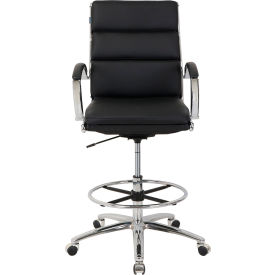 Global Industrial 695641BK-AM Interion® Antimicrobial Bonded Leather Modern Ribbed Executive Stool, Black image.