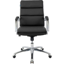 Interion Antimicrobial Bonded Leather Modern Ribbed Executive Chair, Black