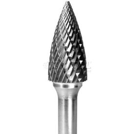 Grobet File Company Of America, Llc 32.94113 Grobet Pointed Tree Carbide Burr 32.94113, Double Cut, 1/4" Shank DIA, 6" OAL image.