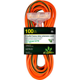 Perf Power Go Green GG-15100 GoGreen Power, 14/3 100 3-Outlet Heavy Duty Extension Cord, GG-15100, Lighted End image.