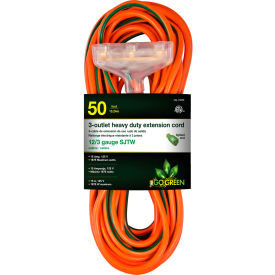 Perf Power Go Green GG-15250 GoGreen Power, 12/3 50 3-Outlet Heavy Duty Extension Cord, GG-15250, Lighted End image.