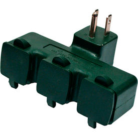 Perf Power Go Green GG-03431GN GoGreen Power 3 Outlet Tri-tap adapter with covers, GG-03431GN - Green image.