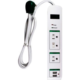 Perf Power Go Green GG-13103USB Surge Protected Power Strip W/USB Ports, 3 Outlets, 15A, 1200 Joules, 3 Cord image.