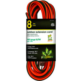 Perf Power Go Green GG-13708 GoGreen Power 16/3 SJTW 8ft Heavy Duty Extension Cord, GG-13708 - Lighted End image.