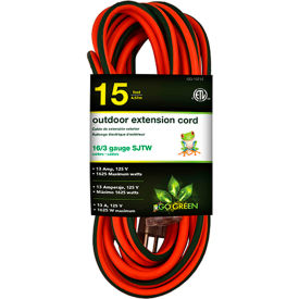 Perf Power Go Green GG-13715 GoGreen Power 16/3 SJTW 15ft Heavy Duty Extension Cord, GG-13715 - Lighted End image.