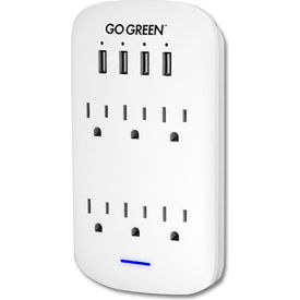 GoGreen™ Power® Wall Tap with Surge Protection & 4 USB Ports 6 Outlet 15A White