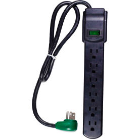Perf Power Go Green GG-16103MSBK Surge Protected Power Strip, 6 Outlets, 15A, 160 Joules, 3 Cord, Black image.