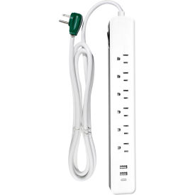 GoGreen Power® 6-Outlet Surge Protector with 2 USB Ports 15A 6 Cord 