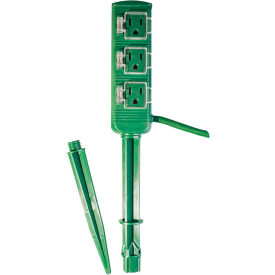 Perf Power Go Green GG-36004 GoGreen Power 18/2 SJTW 18ft 3-Outlet Outdoor Power Stake, GG-36004 - Green image.