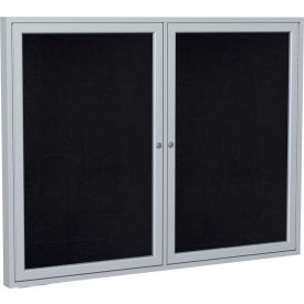 Ghent Mfg Co PA23648VX-183 Ghent Enclosed Bulletin Board, Outdoor, 2 Door, 48"W x 36"H, Black Vinyl/Silver Frame image.