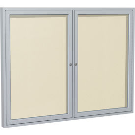 Ghent Mfg Co PA23648VX-185 Ghent Enclosed Bulletin Board, Outdoor, 2 Door, 48"W x 36"H, Ivory Vinyl/Silver Frame image.