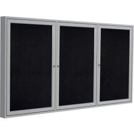 Ghent Mfg Co PA33672TR-BK Ghent Enclosed Bulletin Board, 3 Door, 72"W x 36"H, Black Recycled Rubber/Silver Frame image.