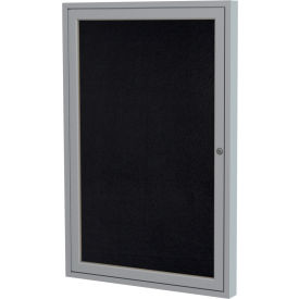 Ghent Mfg Co PA12418TR-BK Ghent Enclosed Bulletin Board, 1 Door, 18"W x 24"H, Black Recycled Rubber/Silver Frame image.