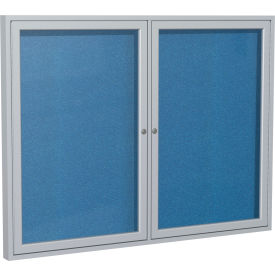 Ghent Mfg Co PA24860VX-191 Ghent Enclosed Bulletin Board, Outdoor, 2 Door, 60"W x 48"H, Ocean Vinyl/Silver Frame image.