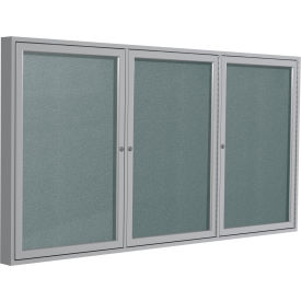 Ghent Mfg Co PA33672VX-199 Ghent Enclosed Bulletin Board, Outdoor, 3 Door, 72"W x 36"H, Stone Vinyl/Silver Frame image.