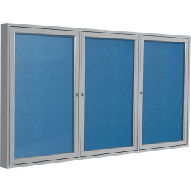 Ghent Mfg Co PA34896VX-191 Ghent Enclosed Bulletin Board, Outdoor, 3 Door, 96"W x 48"H, Ocean Vinyl/Silver Frame image.