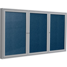 Ghent Mfg Co PA33672VX-195 Ghent Enclosed Bulletin Board, Outdoor, 3 Door, 72"W x 36"H, Navy Vinyl/Silver Frame image.