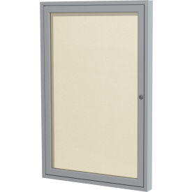Ghent Mfg Co PA13624VX-185 Ghent Enclosed Bulletin Board, Outdoor, 1 Door, 24"W x 36"H, Ivory Vinyl/Silver Frame image.