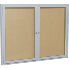 Ghent Mfg Co PA24860VX-181 Ghent Enclosed Bulletin Board, Outdoor, 2 Door, 60"W x 48"H, Caramel Vinyl/Silver Frame image.