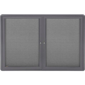 Ghent Mfg Co OVG2-F91 Ghent Ovation Enclosed Bulletin Board, 2 Door, 47"W x 34"H, Gray Fabric/Gray Frame image.