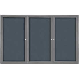 Ghent Mfg Co OVG5-F91 Ghent Ovation Enclosed Bulletin Board, 3 Door, 72"W x 48"H, Gray Fabric/Gray Frame image.