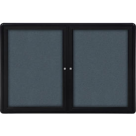 Ghent Mfg Co OVK4-F91 Ghent Ovation Enclosed Bulletin Board, 2 Door, 60"W x 36"H, Gray Fabric/Black Frame image.