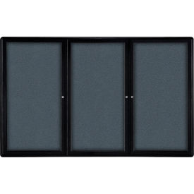 Ghent Mfg Co OVK5-F91 Ghent Ovation Enclosed Bulletin Board, 3 Door, 72"W x 48"H, Gray Fabric/Black Frame image.