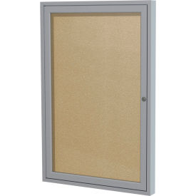 Ghent Mfg Co PA12418VX-181-GLBL Ghent Enclosed Bulletin Board, 1 Door, 18"W x 24"H, Caramel Vinyl/Silver Frame image.