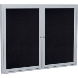 Ghent Mfg Co PA23660TR-BK Ghent Enclosed Bulletin Board, 2 Door, 60"W x 36"H, Black Recycled Rubber/Silver Frame image.