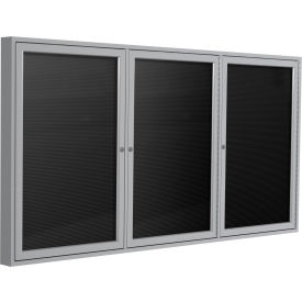 Ghent Mfg Co PA33672BX-BK Ghent Enclosed Letter Board - Outdoor / Indoor - 3 Door - Black Flannel w/Silver Frame - 36" x 72" image.