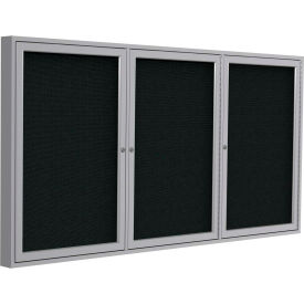 Ghent Mfg Co PA33672F-95 Ghent Enclosed Bulletin Board, 3 Door, 72"W x 36"H, Black Fabric/Gray Frame image.