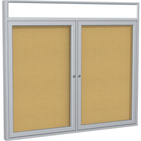 Ghent Mfg Co PAK7 Ghent Enclosed Bulletin Board w/Headliner Top, 60"W x 48"H, Natural Cork w/Silver Frame image.